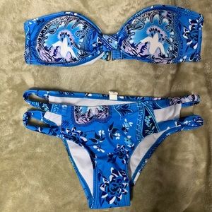 Blue bandana print bathing suit set